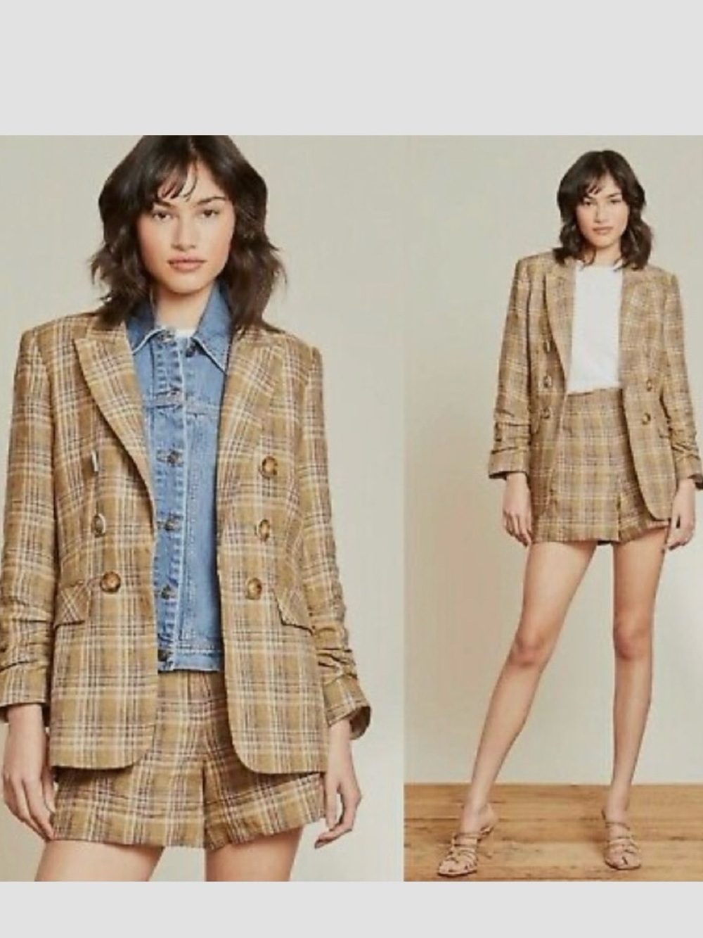Veronica Beard Beacon Linen Plaid Dickey Jacket NWOT
